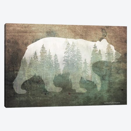 Green Forest Bear Silhouette Canvas Print #BLB183} by Bluebird Barn Canvas Art Print