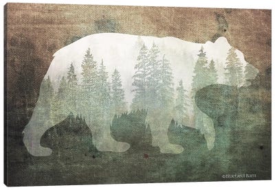 Green Forest Bear Silhouette Canvas Art Print - Bear Art