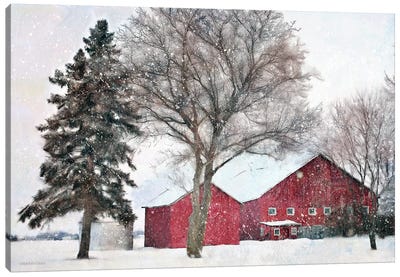 Snowy Barn Canvas Art Print - Bluebird Barn