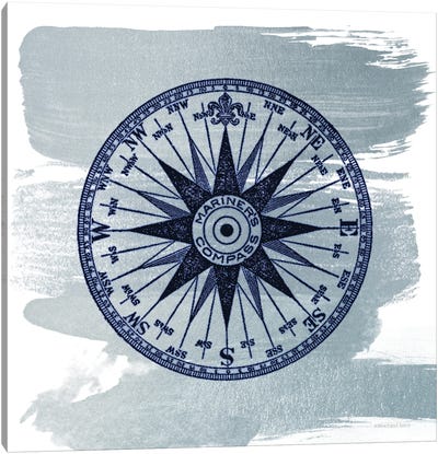 Brushed Midnight Blue Compass Rose Canvas Art Print - Compasses