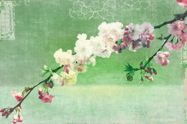 Japanese Décor: Green and Pink Arching Blossom by Bluebird Barn