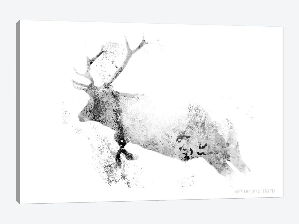 Running Woodland Minimalist Elk by Bluebird Barn 1-piece Canvas Wall Art
