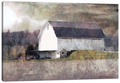 Rustic White Barn Scene I Canvas Art Print - Modern Farmhouse Décor