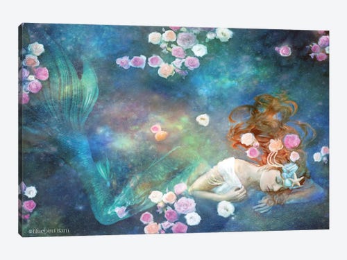 Mermaid Sleeping Beauty Watercolor Oil Painting Waterproof Shower Curtain Rugs 