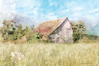 Spring Green Meadow by the Old Barn by Bluebird Barn framed canvas print