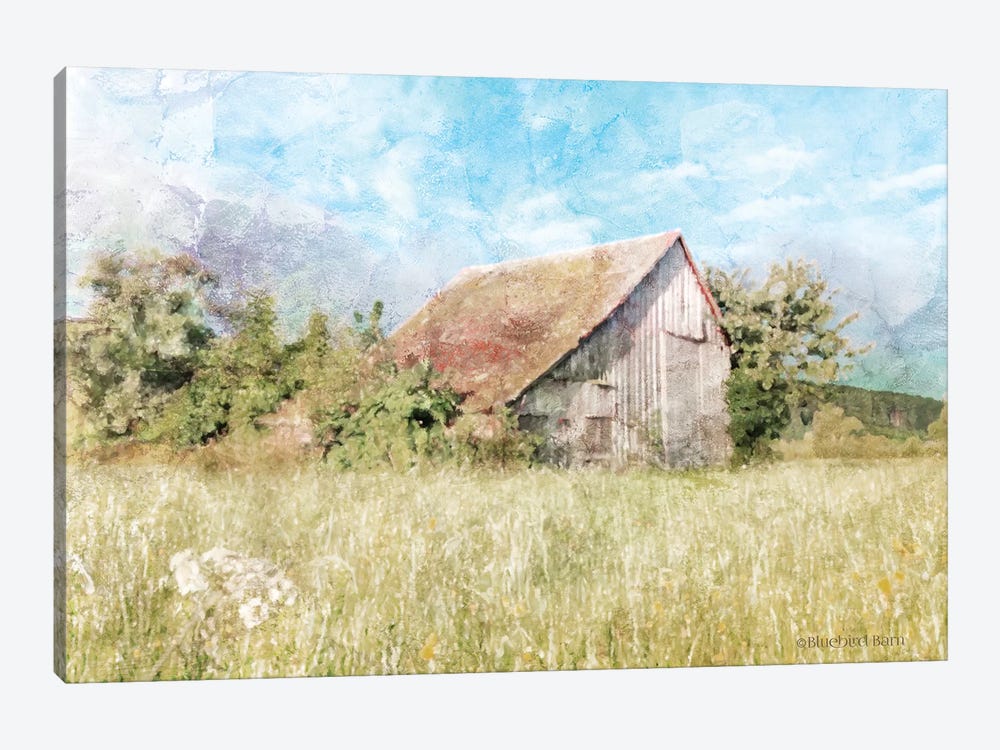 Spring Green Meadow by the Old Barn by Bluebird Barn 1-piece Canvas Print