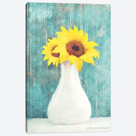 Sunflower White Vase Canvas Print #BLB94} by Bluebird Barn Art Print