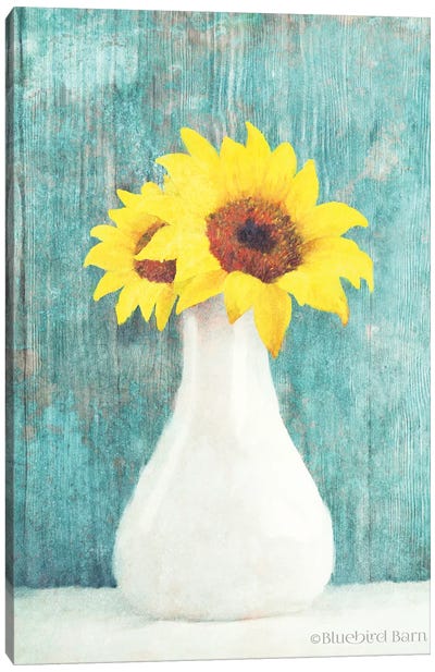 Sunflower White Vase Canvas Art Print - Bluebird Barn