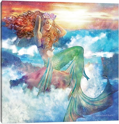 Sunset Mermaid Canvas Art Print - Mythical Creature Art