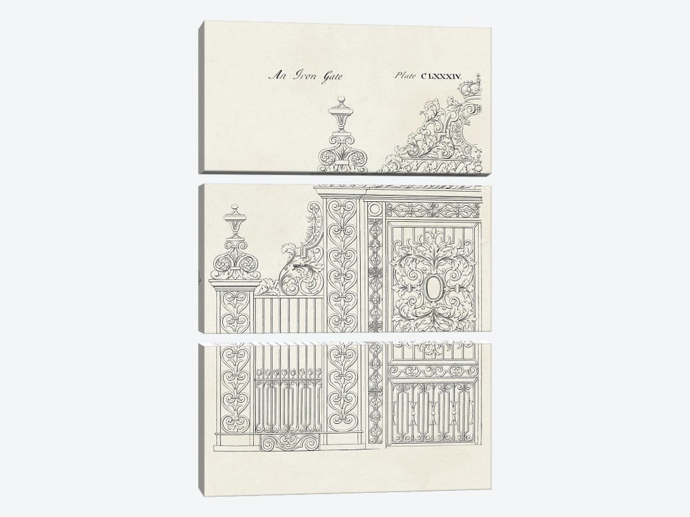 Design For An Iron Gate II by Batty Langley 3-piece Canvas Art Print
