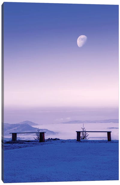Above The Clouds Under The Moon Canvas Art Print - Sunset Shades