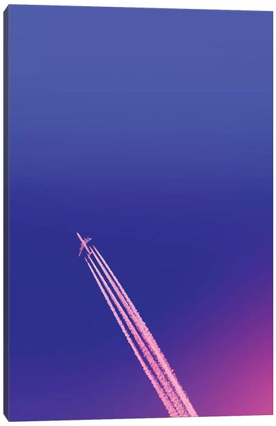 Deep Blue Sky And Plane Canvas Art Print - Sunset Shades