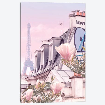 Paris With Its Eiffel Tower And Magnolias Canvas Print #BLI70} by Beli Canvas Art Print