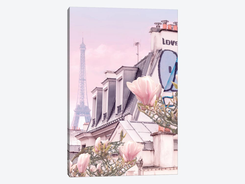 Paris With Its Eiffel Tower And Magnolias by Beli 1-piece Canvas Art