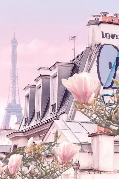 Magnolias: Paris With Its Eiffel Tower And Magnolias by Beli