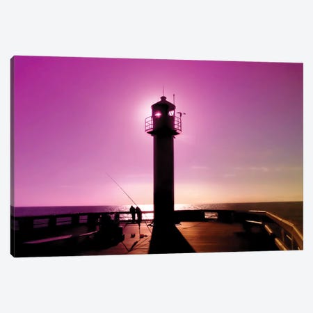 Romance At Sunset Under Sea Lighthouse Canvas Print #BLI79} by Beli Canvas Art Print