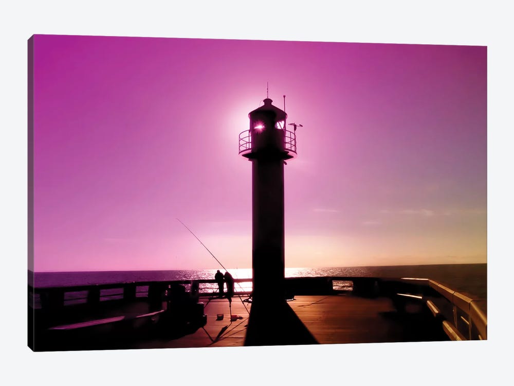 Romance At Sunset Under Sea Lighthouse by Beli 1-piece Art Print