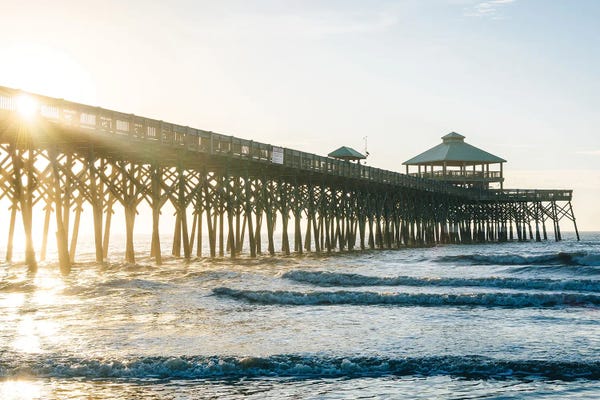 Large Coastal Art - Canvas Prints: Folly Beach Pier by Jon Bilous