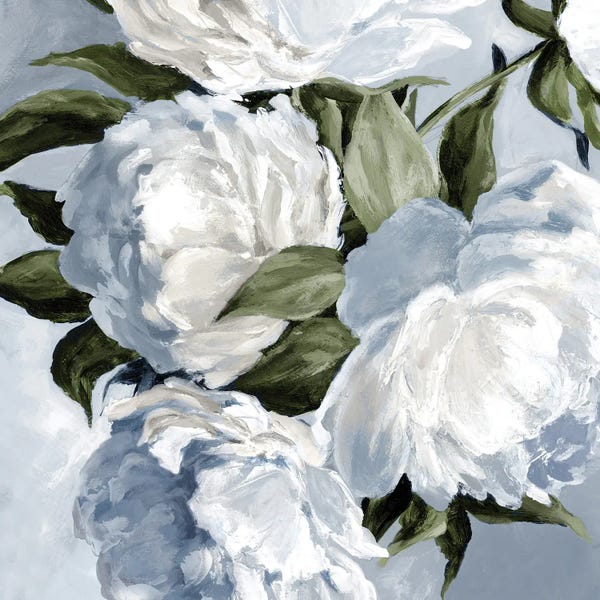 Alex Black: Soft White Blooms And Green Leaves by Alex Black