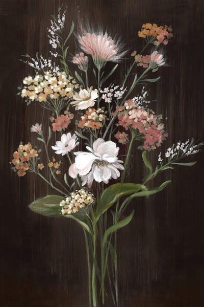 Gentle Blooms On Dark Canvas I