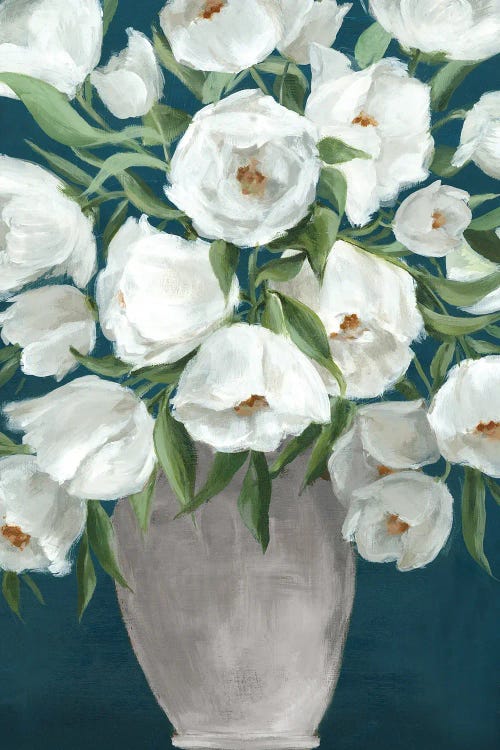 White Blooms In Grey Vase