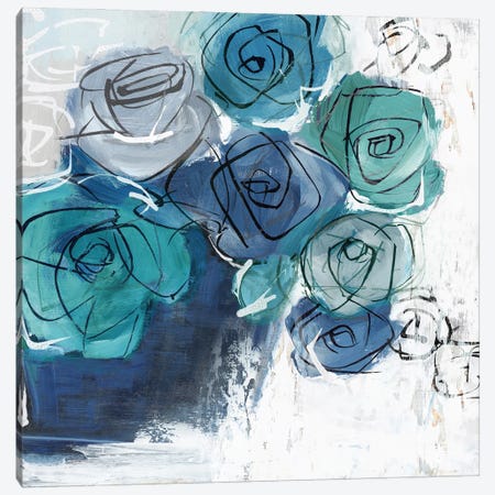 Blue Flowers in Pot Canvas Print #BLK5} by Alex Black Canvas Artwork