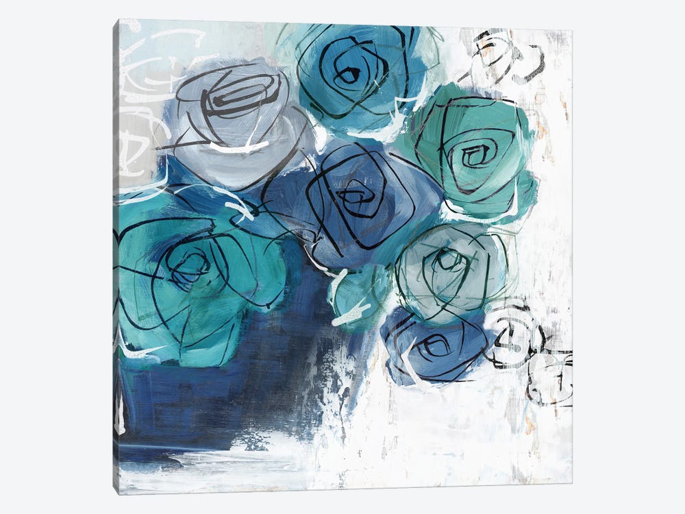 Blue Flowers in Pot by Alex Black 1-piece Canvas Art Print