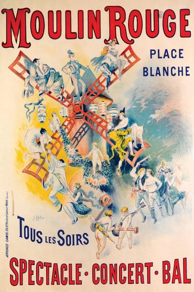 Moulin Rouge Spectacle-Concert-Bal Advertisement, 1891 by Jose Belon framed wall art