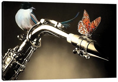 Flying Sax II Canvas Art Print - Saxophone Art