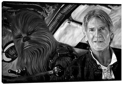 Han Solo And Chewbacca Returns Black & White Canvas Art Print - Cinematic Gallery