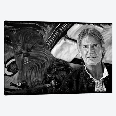 Han Solo And Chewbacca Returns Black & White Canvas Print #BLO201} by J.Bello Studio Canvas Art Print