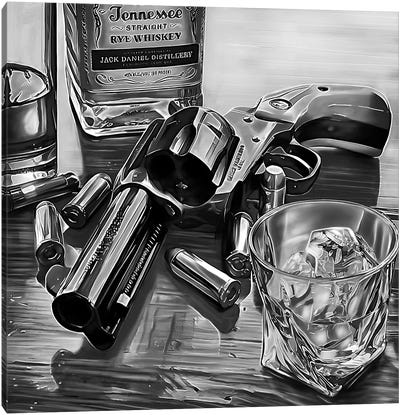 Wild West IV - Black & White Canvas Art Print - Whiskey Art