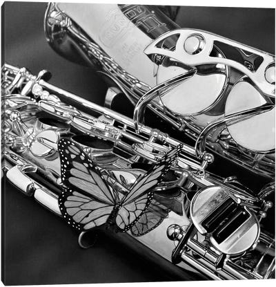 Sax-Fly Black And White Canvas Art Print - Saxophone Art