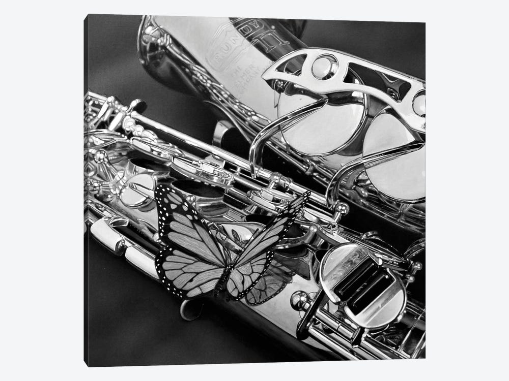Sax-Fly Black And White by J.Bello Studio 1-piece Canvas Wall Art