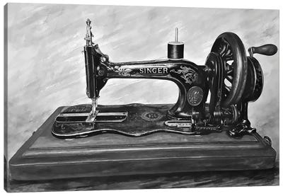 The Machine III Black And White Canvas Art Print - Knitting & Sewing Art