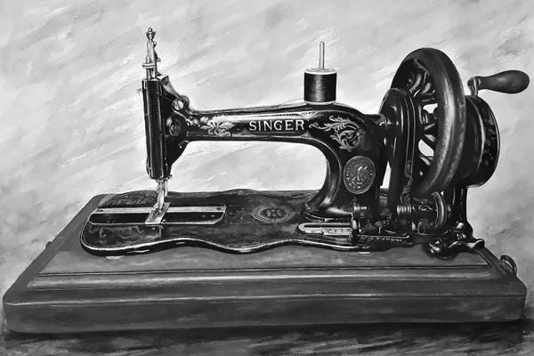Sewing & Knitting: The Machine III Black And White by J.Bello Studio