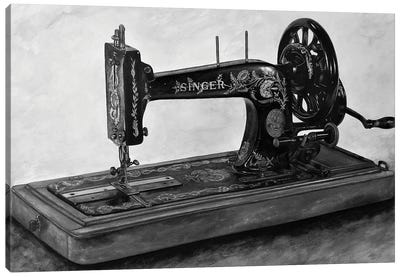 The Machine IV Black And White Canvas Art Print - Knitting & Sewing Art
