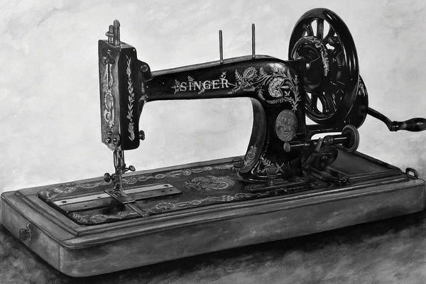 Sewing & Knitting: The Machine IV Black And White by J.Bello Studio