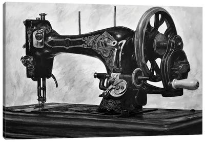 The Machine Black And White Canvas Art Print - Knitting & Sewing Art