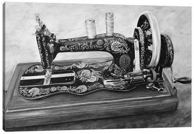 The Machine V Black And White Canvas Art Print - Knitting & Sewing