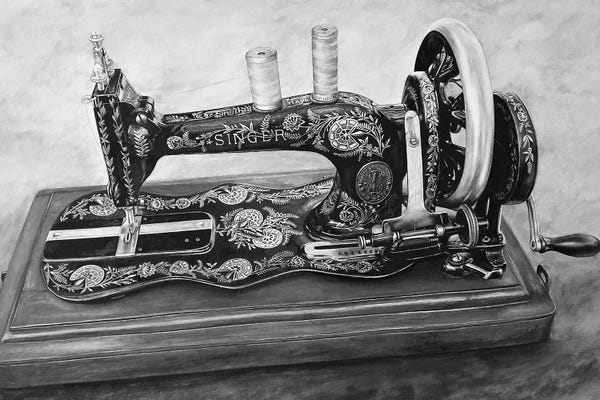 Sewing & Knitting: The Machine V Black And White by J.Bello Studio