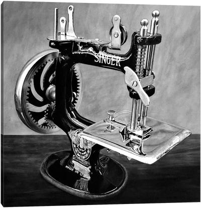 The Machine VI Black And White Canvas Art Print - Knitting & Sewing