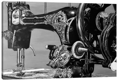 The Machine VII Black And White Canvas Art Print - Knitting & Sewing Art