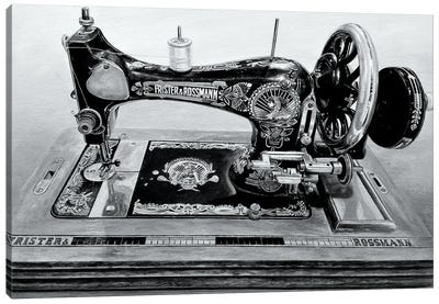 The Machine XII Black And White Canvas Art Print - Knitting & Sewing Art