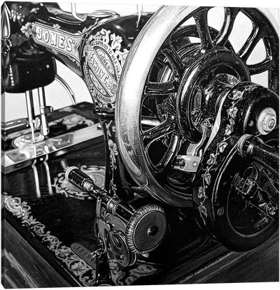 The Machine XIV Black And White Canvas Art Print - Knitting & Sewing