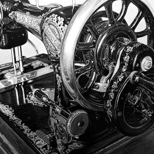 Sewing & Knitting: The Machine XIV Black And White by J.Bello Studio