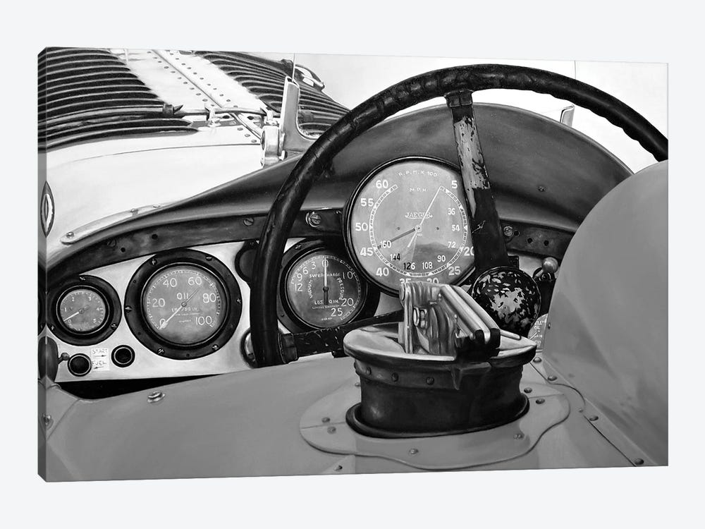 Old Racing Red Car Black And White by J.Bello Studio 1-piece Canvas Print