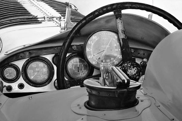 Old Racing Red Car Black And White