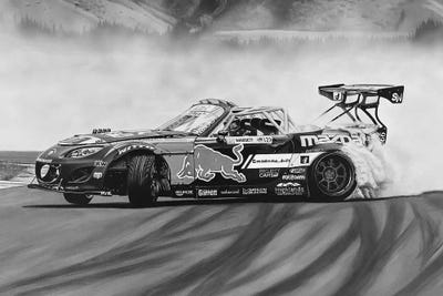 Mad Mike Drift Car Black And White by J.Bello Studio metal wall art