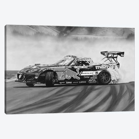 Mad Mike Drift Car Black And White Canvas Print #BLO84} by J.Bello Studio Art Print